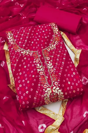 Magenta cotton embroidered unstitched dressaterial