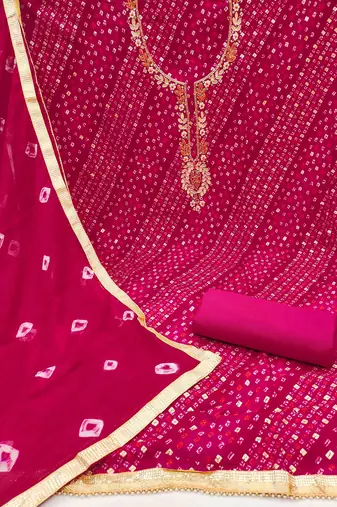 Magenta cotton embroidered unstitched dressaterial