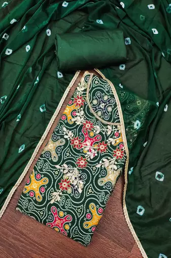 Green cotton embroidered unstitched dressaterial
