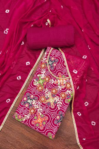 Magenta cotton embroidered unstitched dressaterial