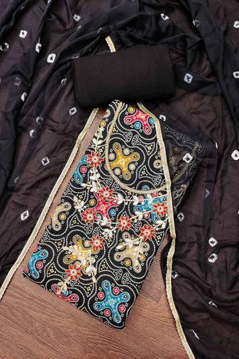 Black cotton embroidered unstitched dressaterial