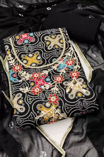Black cotton embroidered unstitched dressaterial