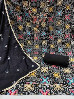 Black cotton embroidered unstitched dressaterial 3