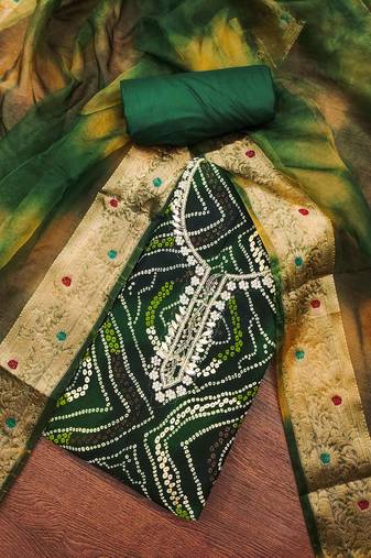 Green cotton print handwork unstitched dressaterial