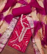 Magenta cotton print handwork unstitched dressaterial
