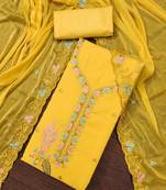 Yellow cotton silk embroidered unstitched dressaterial