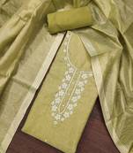 Parrot green shimmer cotton handwork unstitched dressaterial