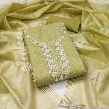 Parrot green shimmer cotton handwork unstitched dressaterial 2