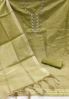 Parrot green shimmer cotton handwork unstitched dressaterial 3