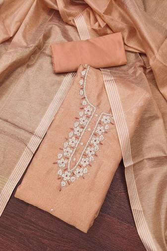 Peach shimmer cotton handwork unstitched dressaterial