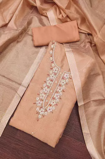 Peach shimmer cotton handwork unstitched dressaterial