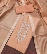 Peach shimmer cotton handwork unstitched dressaterial