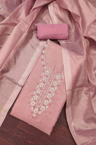 Pink shimmer cotton handwork unstitched dressaterial