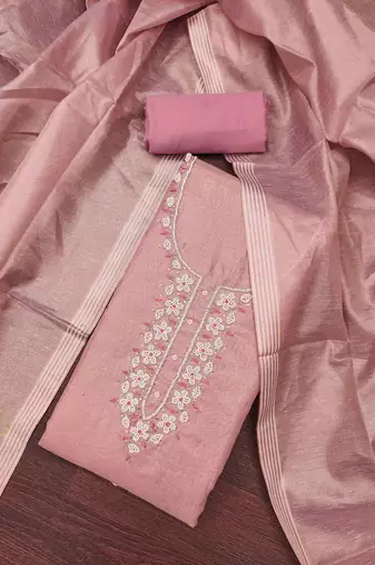 Pink shimmer cotton handwork unstitched dressaterial