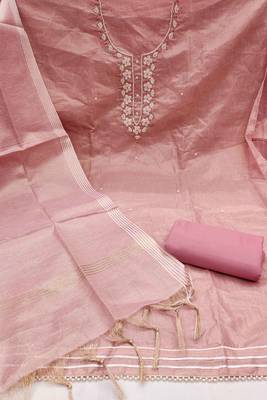 Pink shimmer cotton handwork unstitched dressaterial 3