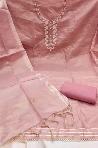 Pink shimmer cotton handwork unstitched dressaterial