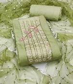 Green cotton banarasi handwork unstitched dress material