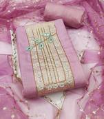 Lavender cotton banarasi handwork unstitched dress material