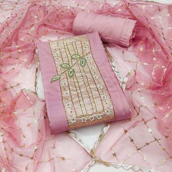 Pink cotton banarasi handwork unstitched dress material 1