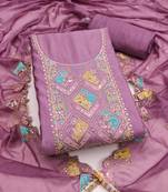 Lavender cotton silk embroidered unstitched dress material