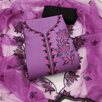 Lavender cotton silk embroidered unstitched dress material 1