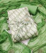 Off- white cotton banarasi handwork unstitched dress material