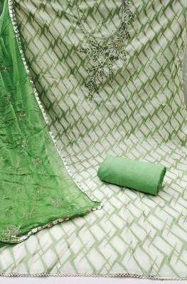 Off- white cotton banarasi handwork unstitched dress material 3