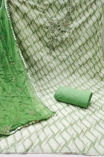 Off- white cotton banarasi handwork unstitched dress material