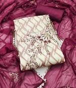 Off- white cotton banarasi handwork unstitched dress material