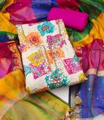 Multi modal cotton print handwork unstitched dress material