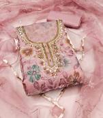 Pink viscose organza handwork unstitched dress material