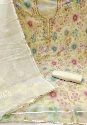 White viscose organza handwork unstitched dress material 3