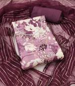 Purple cotton silk print handwork unstitched dress material