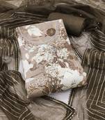 Olive cotton silk print handwork unstitched dress material