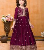 Rani Pink Rangoli Silk Sequance Embroidery Girls Partywear ReadyMade Gown Dress