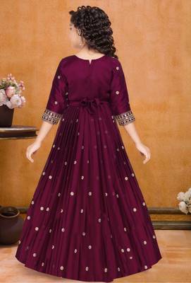 Rani Pink Rangoli Silk Sequance Embroidery Girls Partywear ReadyMade Gown Dress 2