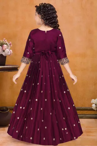 Rani Pink Rangoli Silk Sequance Embroidery Girls Partywear ReadyMade Gown Dress