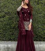 MAROON CHINON SILK  PARTY WEAR SUIT SET 