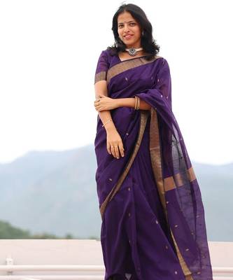 Purple cotton saree with blouse 1