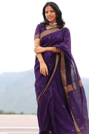 Purple cotton saree with blouse
