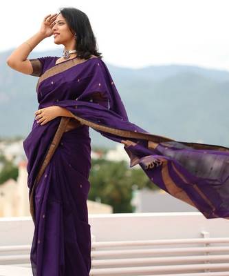 Purple cotton saree with blouse 2