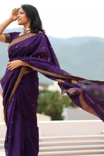 Purple cotton saree with blouse