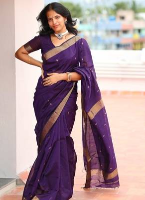 Purple cotton saree with blouse 3