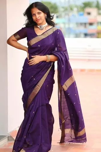 Purple cotton saree with blouse