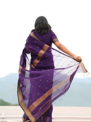 Purple cotton saree with blouse 4