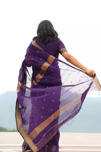 Purple cotton saree with blouse