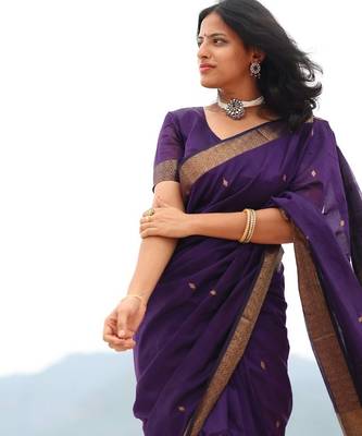 Purple cotton saree with blouse 5