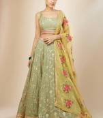 Pista Green Georgette Zari Thread sequin Embroidery Work Lehenga Choli