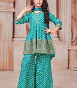 Rama Green Leheriya Pattern Embroidery Salwar suit For Girls