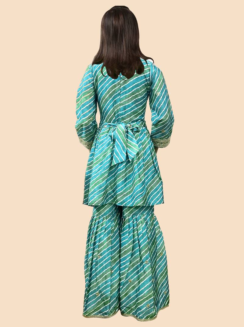 Rama Green Leheriya Pattern Embroidery Salwar suit For Girls